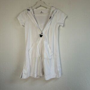 Disney Parks Kids White Hooded Terry Zip-Up Dress Cover-Up Mickey Print Medium